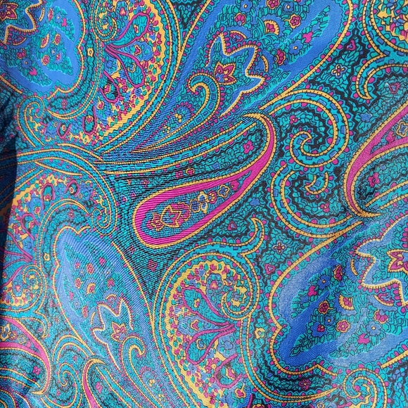Vintage Alfred Dunner 80s 90s Paisley Blue Pink Yellow Button Up Cravat Shirt - Picture 7 of 8